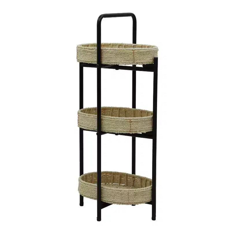 3 Tier Paper Rope Woven Tray Table Oval Storage Basket Shelves for Living Room Kitchen Natural