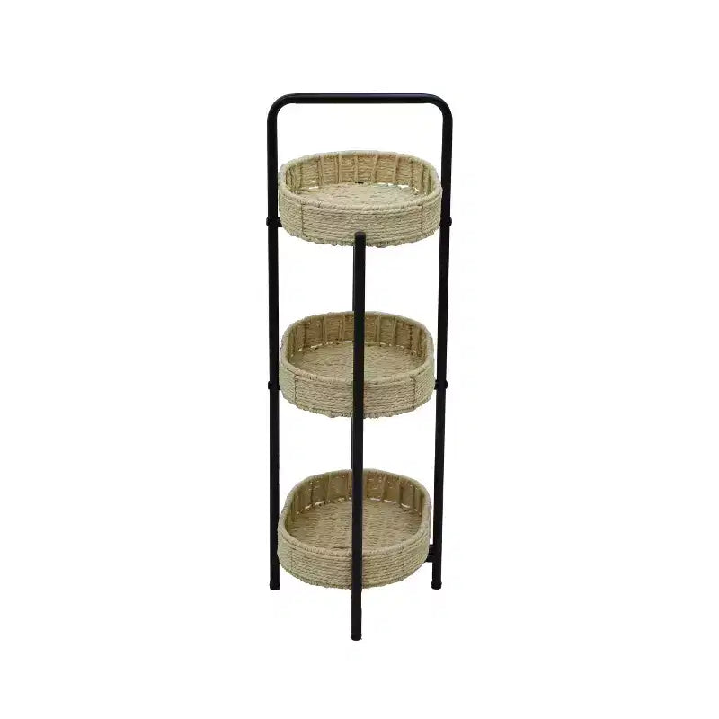 3 Tier Paper Rope Woven Tray Table Oval Storage Basket Shelves for Living Room Kitchen Natural