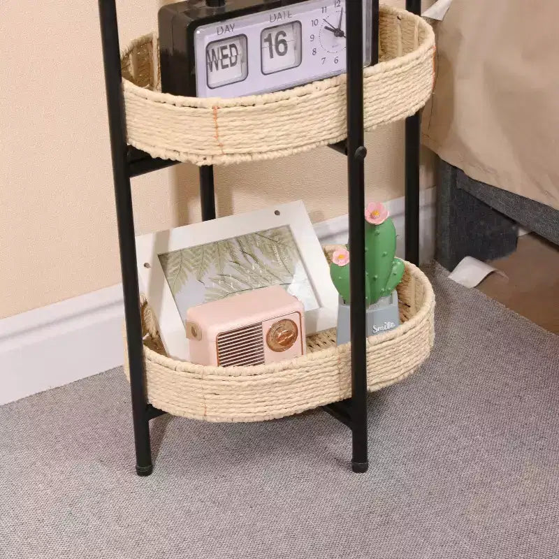 3 Tier Paper Rope Woven Tray Table Oval Storage Basket Shelves for Living Room Kitchen Natural