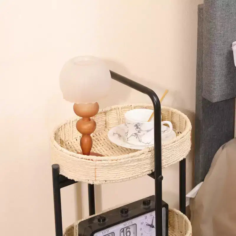 3 Tier Paper Rope Woven Tray Table Oval Storage Basket Shelves for Living Room Kitchen Natural