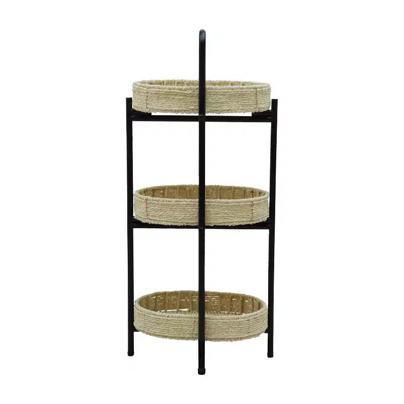 3 Tier Paper Rope Woven Tray Table Oval Storage Basket Shelves for Living Room Kitchen Natural