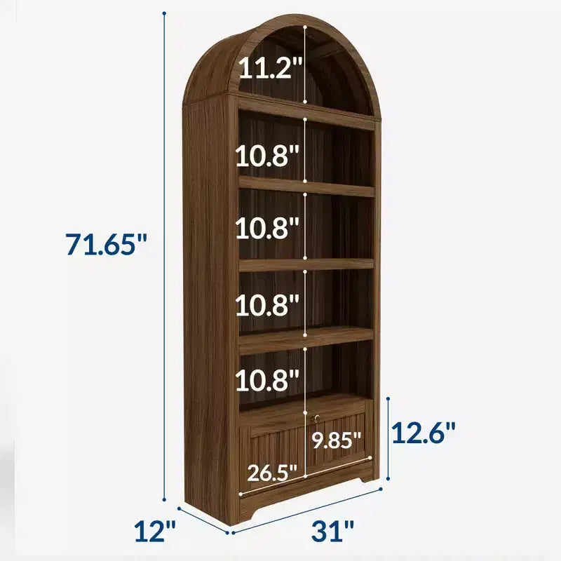 71 Tall Arched Pantry, 6-Tier Freestanding Storage Cabinet with Drawer, Modern White Book Shelf with Open Shelves & Anti-Tipping Design