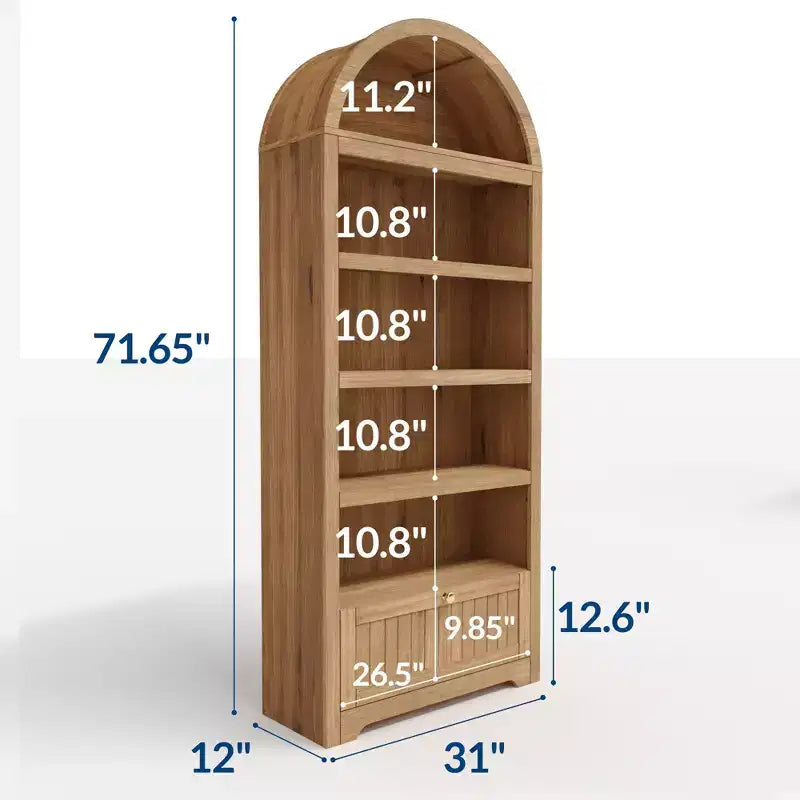 71 Tall Arched Pantry, 6-Tier Freestanding Storage Cabinet with Drawer, Modern White Book Shelf with Open Shelves & Anti-Tipping Design