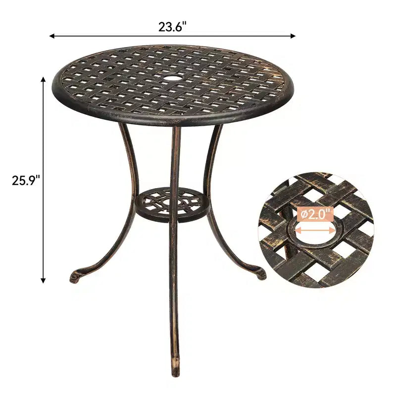 Bistro Table, Round Cast Aluminum Dinning Retro Table with 2 Inch Umbrella Hole, Pub Height Bistro Table for Porch, Backyard, Garden, Balcony