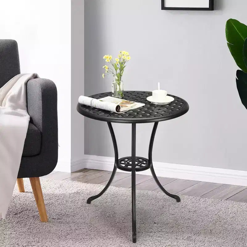 Bistro Table, Round Cast Aluminum Dinning Retro Table with 2 Inch Umbrella Hole, Pub Height Bistro Table for Porch, Backyard, Garden, Balcony