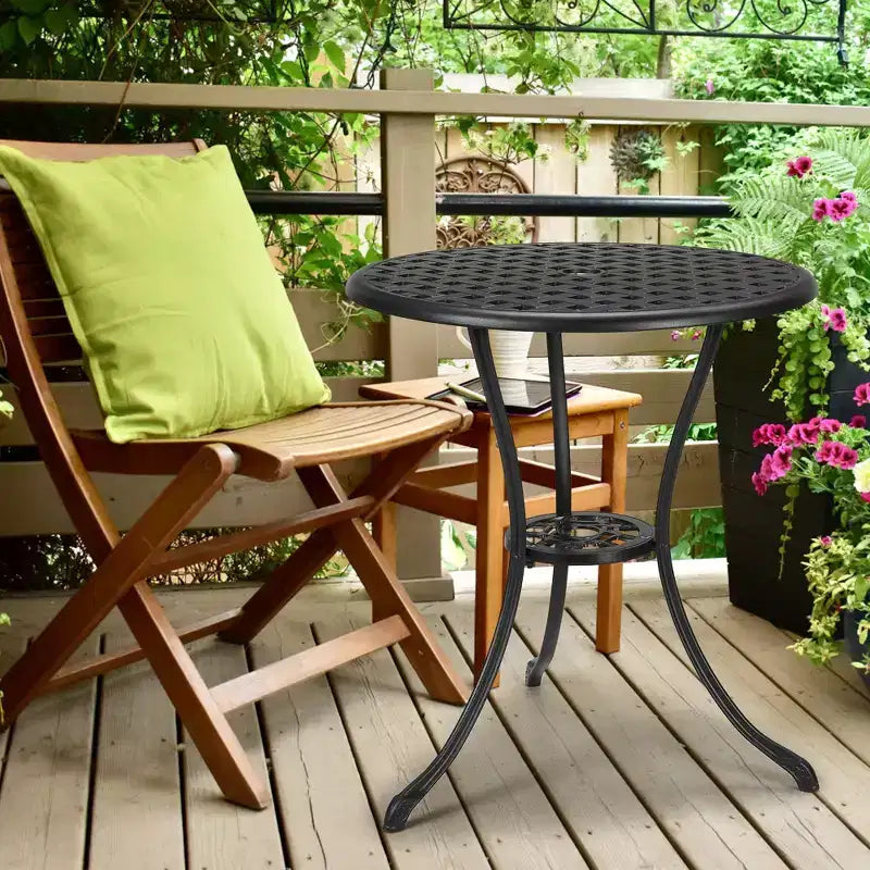 Bistro Table, Round Cast Aluminum Dinning Retro Table with 2 Inch Umbrella Hole, Pub Height Bistro Table for Porch, Backyard, Garden, Balcony