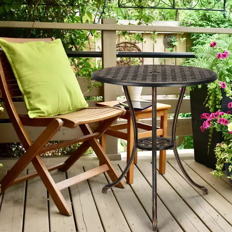 Bistro Table, Round Cast Aluminum Dinning Retro Table with 2 Inch Umbrella Hole, Pub Height Bistro Table for Porch, Backyard, Garden, Balcony
