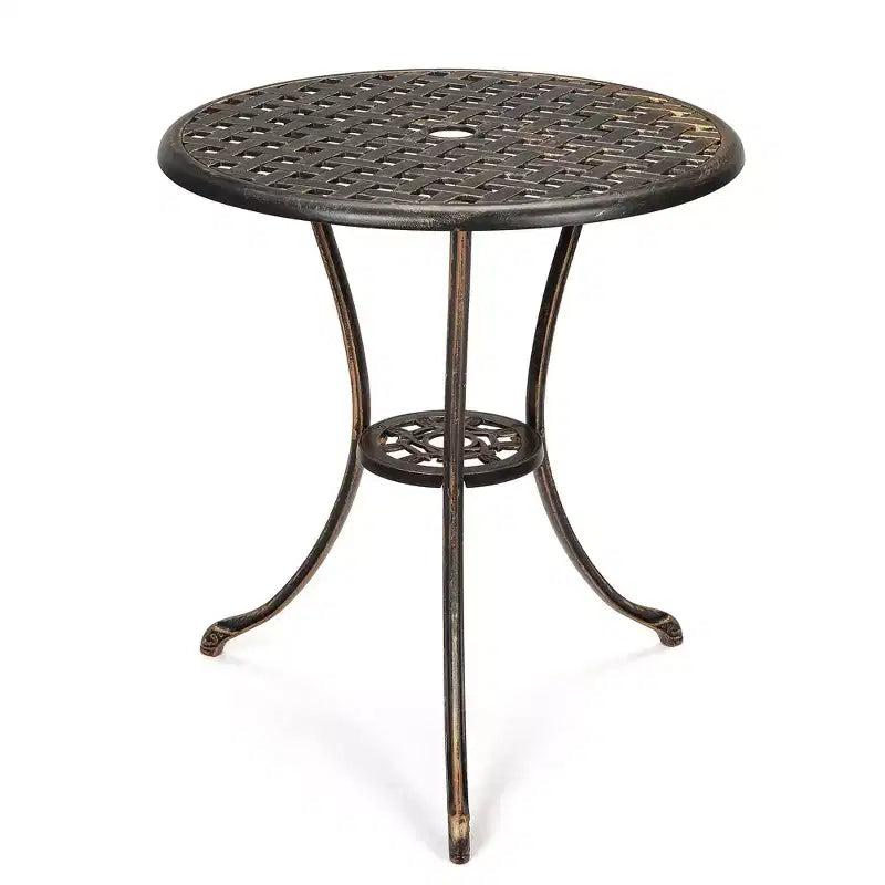 Bistro Table, Round Cast Aluminum Dinning Retro Table with 2 Inch Umbrella Hole, Pub Height Bistro Table for Porch, Backyard, Garden, Balcony