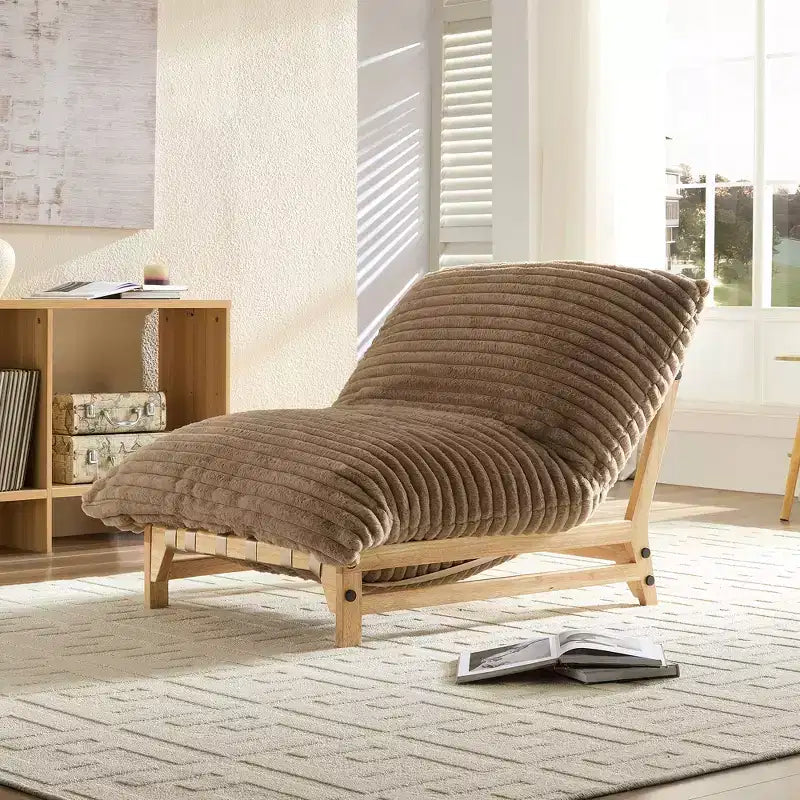 43.3" Wood and Corduroy Upholstered Accent Chair