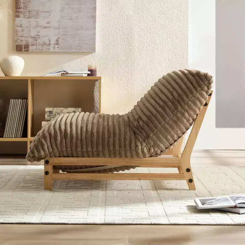43.3" Wood and Corduroy Upholstered Accent Chair
