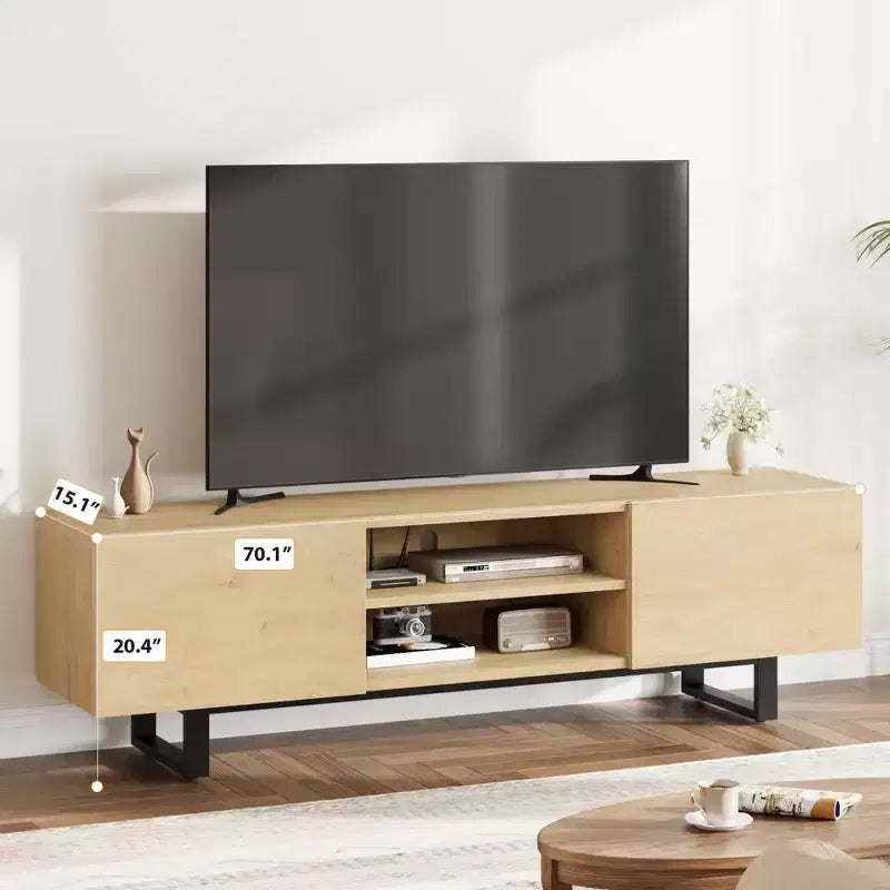 Industrial TV Stand for 80 in, Modern Entertainment Center with 2 Drawers, MDF Media Cabinet w/Elegant Wood Texture