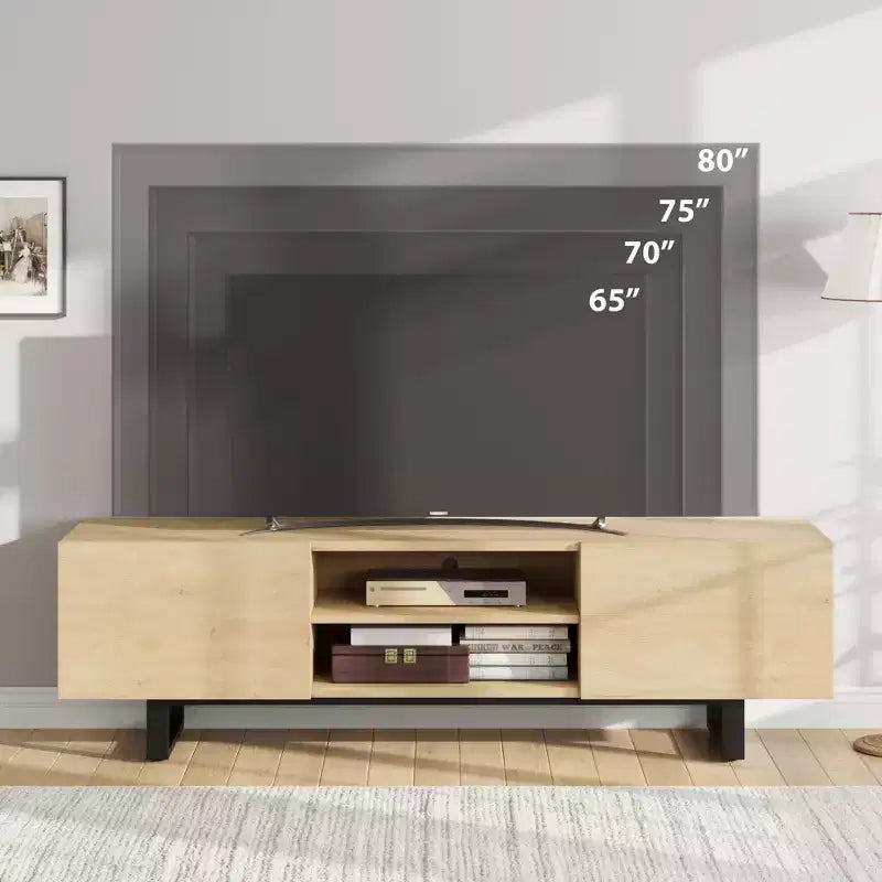 Industrial TV Stand for 80 in, Modern Entertainment Center with 2 Drawers, MDF Media Cabinet w/Elegant Wood Texture