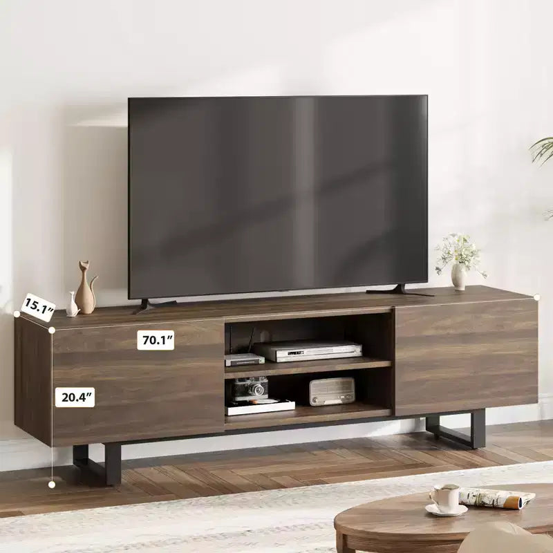 Industrial TV Stand for 80 in, Modern Entertainment Center with 2 Drawers, MDF Media Cabinet w/Elegant Wood Texture