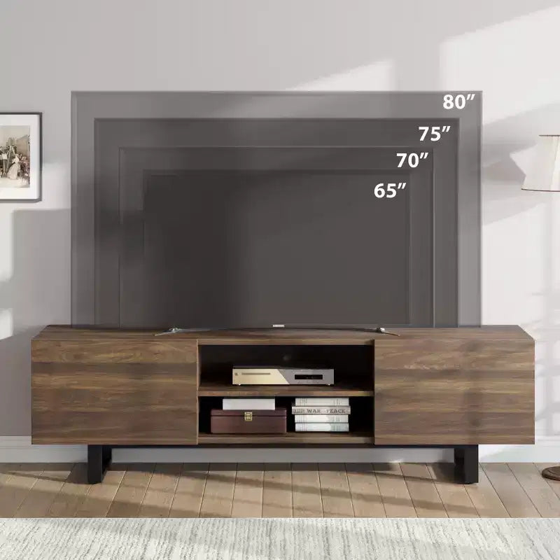 Industrial TV Stand for 80 in, Modern Entertainment Center with 2 Drawers, MDF Media Cabinet w/Elegant Wood Texture
