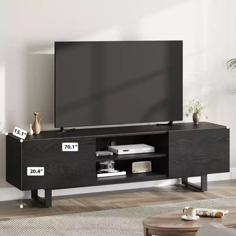 Industrial TV Stand for 80 in, Modern Entertainment Center with 2 Drawers, MDF Media Cabinet w/Elegant Wood Texture