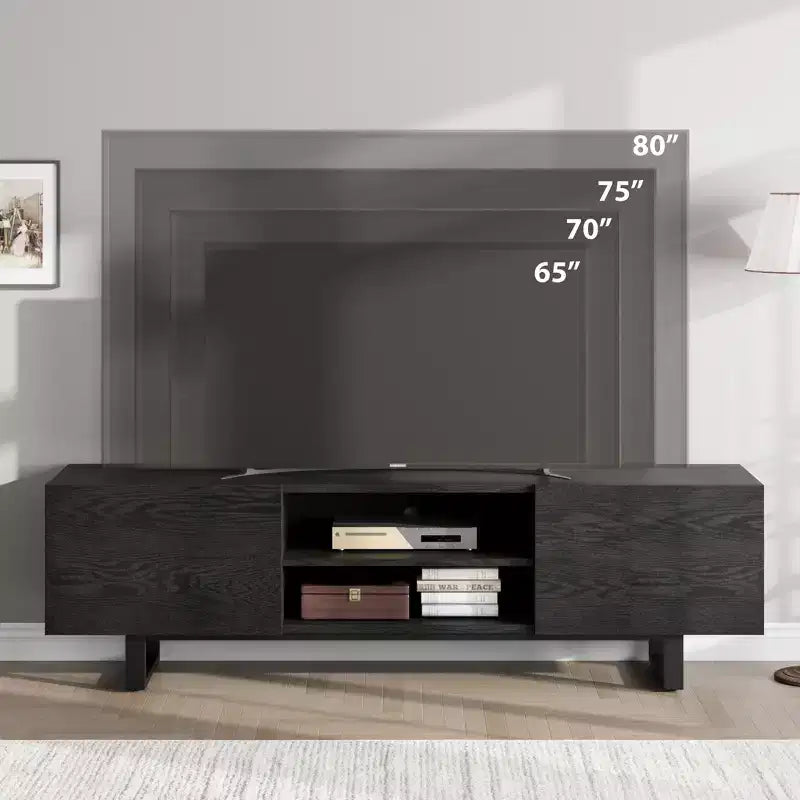 Industrial TV Stand for 80 in, Modern Entertainment Center with 2 Drawers, MDF Media Cabinet w/Elegant Wood Texture
