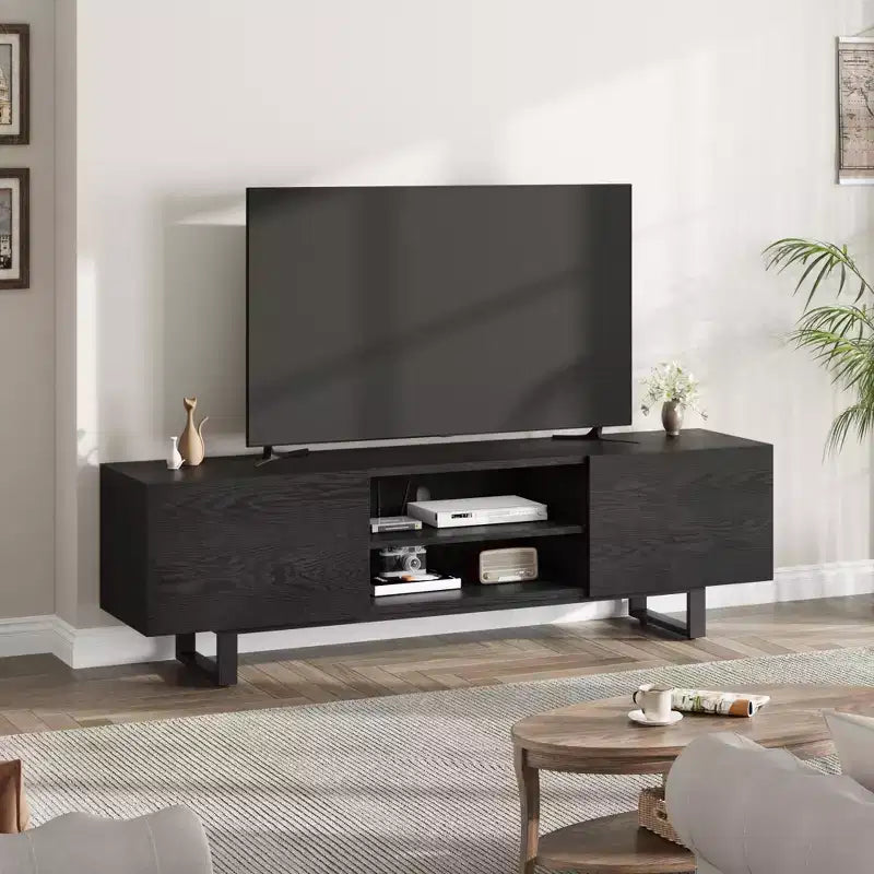 Industrial TV Stand for 80 in, Modern Entertainment Center with 2 Drawers, MDF Media Cabinet w/Elegant Wood Texture