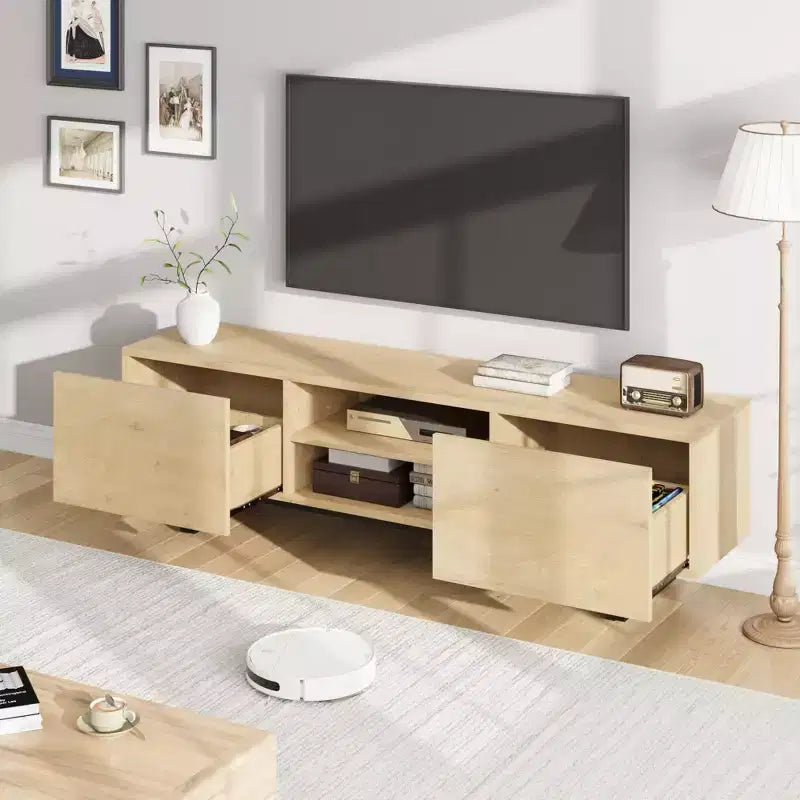 Industrial TV Stand for 80 in, Modern Entertainment Center with 2 Drawers, MDF Media Cabinet w/Elegant Wood Texture