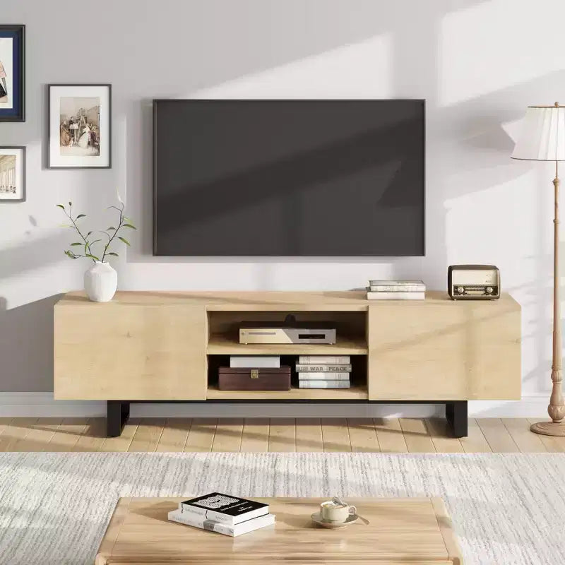 Industrial TV Stand for 80 in, Modern Entertainment Center with 2 Drawers, MDF Media Cabinet w/Elegant Wood Texture