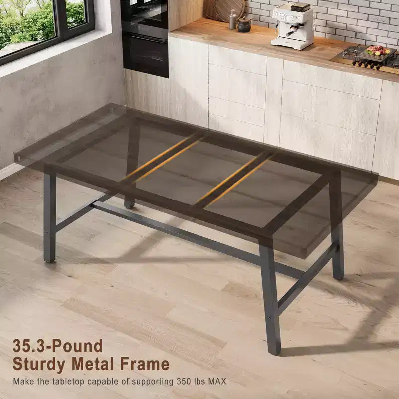Industrial Dining Table for 6-8 People, 70.87 Long Wooden Kitchen Table with Sturdy Metal Frame & Black Finish-Seats 6 Rectangular Counter for Dinner