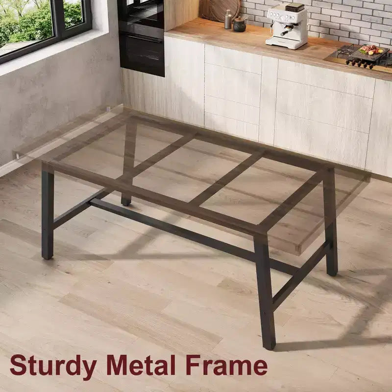 Industrial Dining Table for 6-8 People, 70.87 Long Wooden Kitchen Table with Sturdy Metal Frame & Black Finish-Seats 6 Rectangular Counter for Dinner