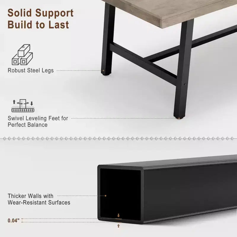 Industrial Dining Table for 6-8 People, 70.87 Long Wooden Kitchen Table with Sturdy Metal Frame & Black Finish-Seats 6 Rectangular Counter for Dinner