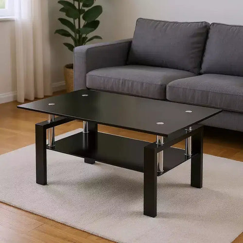 39 table basse noire en verre et acier avec étagère