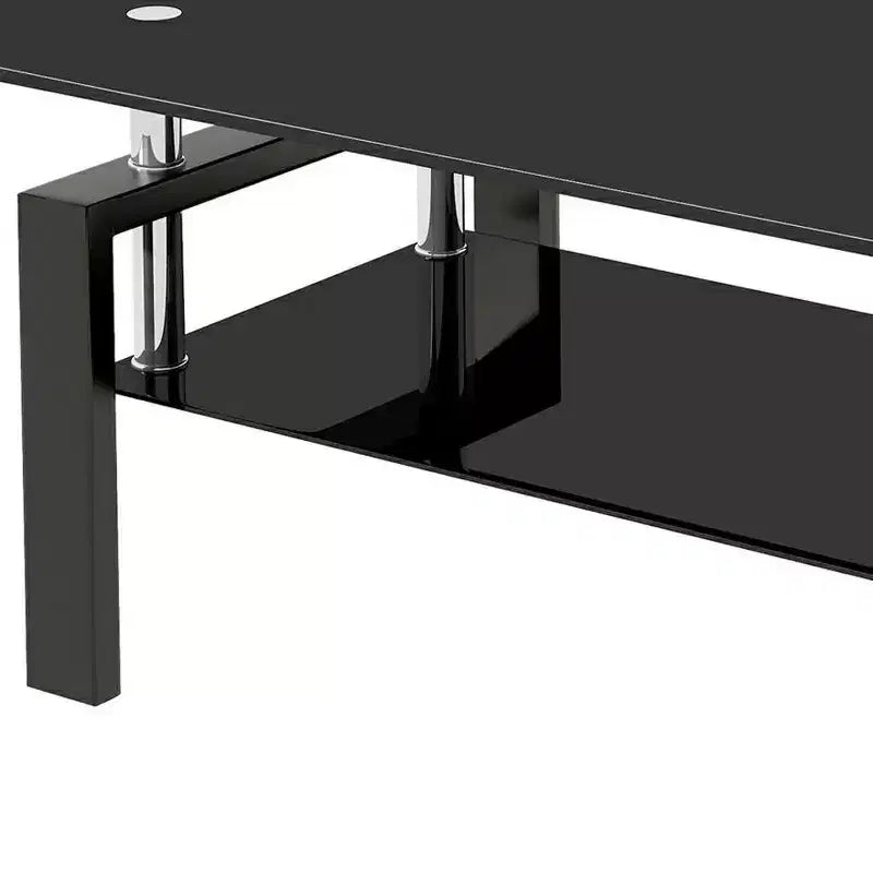 39 Black Glass and Steel Coffee Table With Shelf
