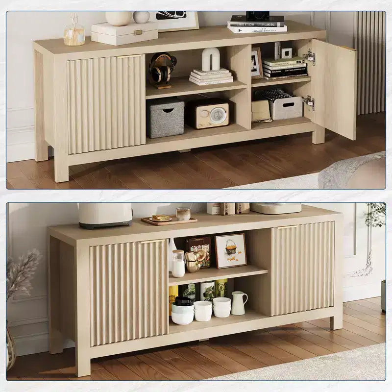 Tv Stand for 65 Inch Tv, Heavy-Duty Entertainment Center with 2 Cabinets & Open Shelves, Media TV Console Table, Wooden Tv & Media Console Cabinet