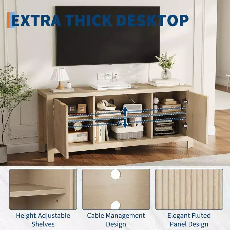 Tv Stand for 65 Inch Tv, Heavy-Duty Entertainment Center with 2 Cabinets & Open Shelves, Media TV Console Table, Wooden Tv & Media Console Cabinet