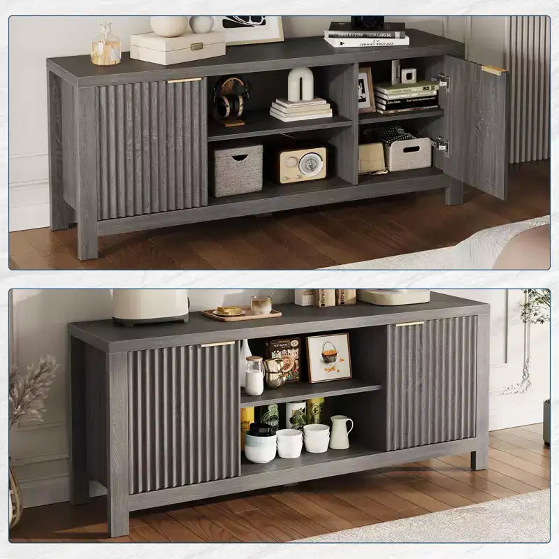 Tv Stand for 65 Inch Tv, Heavy-Duty Entertainment Center with 2 Cabinets & Open Shelves, Media TV Console Table, Wooden Tv & Media Console Cabinet