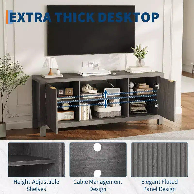 Tv Stand for 65 Inch Tv, Heavy-Duty Entertainment Center with 2 Cabinets & Open Shelves, Media TV Console Table, Wooden Tv & Media Console Cabinet
