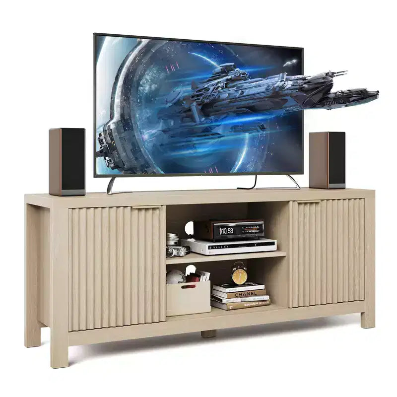 Tv Stand for 65 Inch Tv, Heavy-Duty Entertainment Center with 2 Cabinets & Open Shelves, Media TV Console Table, Wooden Tv & Media Console Cabinet