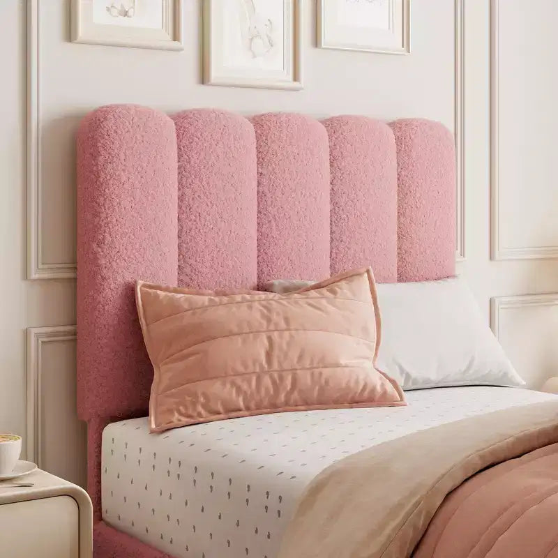 Twin XL Bed Frame, Boucle Upholstered Platform Bed with Wave Headboard for Girls/Kids, Easy Assembly, Wooden Slats Support, No Box Spring Needed