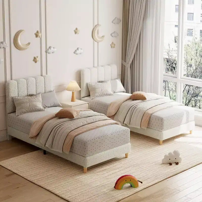 Twin XL Bed Frame, Boucle Upholstered Platform Bed with Wave Headboard for Girls/Kids, Easy Assembly, Wooden Slats Support, No Box Spring Needed