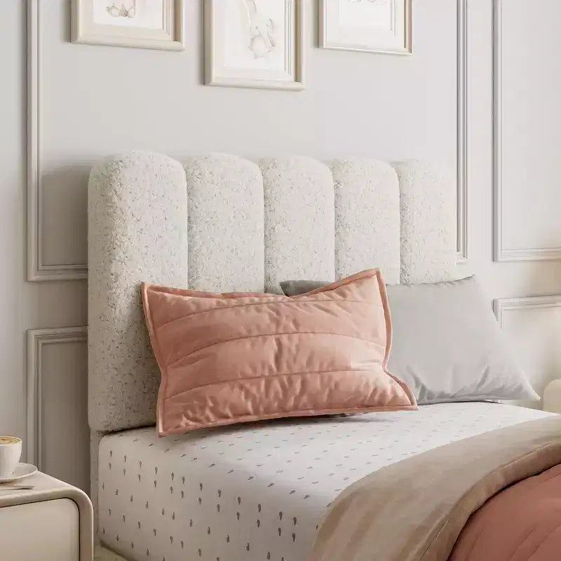 Twin XL Bed Frame, Boucle Upholstered Platform Bed with Wave Headboard for Girls/Kids, Easy Assembly, Wooden Slats Support, No Box Spring Needed