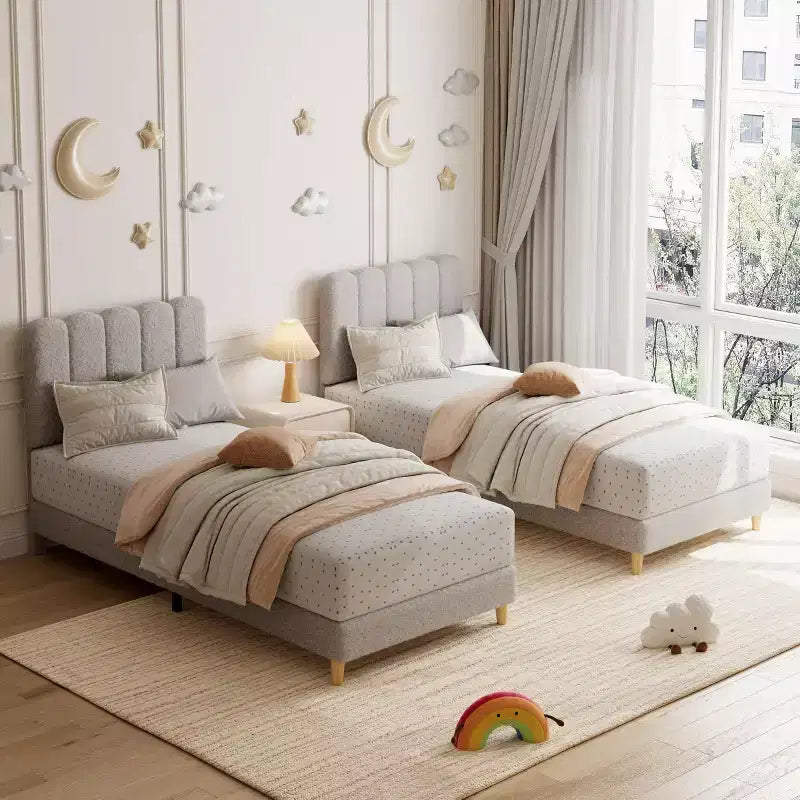 Twin XL Bed Frame, Boucle Upholstered Platform Bed with Wave Headboard for Girls/Kids, Easy Assembly, Wooden Slats Support, No Box Spring Needed