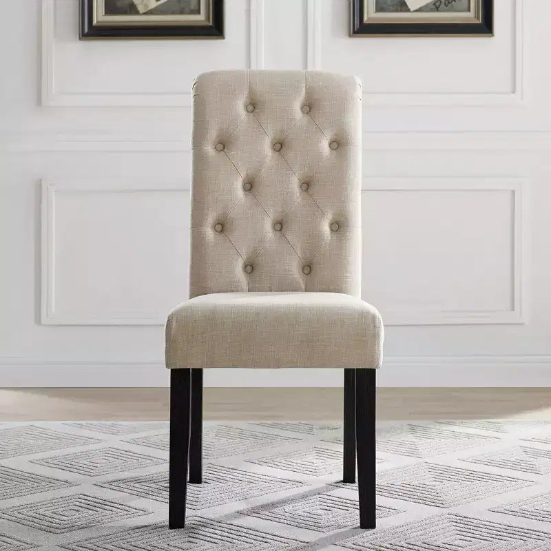 Modern Solid Wood Dining Chair with Luxury Tufted Back, Upholstered Kitchen Side Chair for Living/Dining Room
