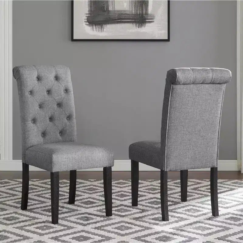 Modern Solid Wood Dining Chair with Luxury Tufted Back, Upholstered Kitchen Side Chair for Living/Dining Room