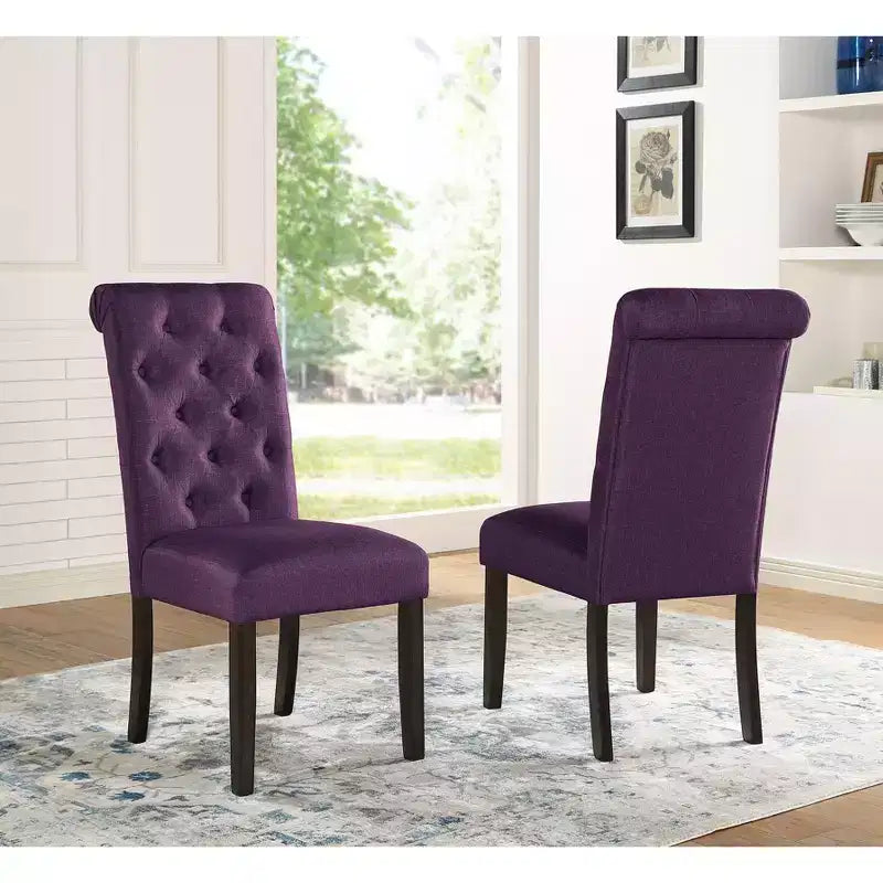 Modern Solid Wood Dining Chair with Luxury Tufted Back, Upholstered Kitchen Side Chair for Living/Dining Room