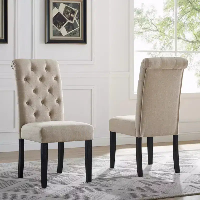Modern Solid Wood Dining Chair with Luxury Tufted Back, Upholstered Kitchen Side Chair for Living/Dining Room