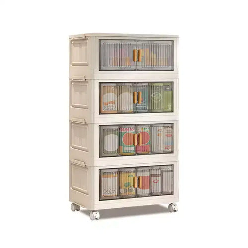 4 Tier Stackable Plastic Storage Bins, 84QT x 4 Foldable Storage Bins with Wheels Closet Organizers and Storage Double Door