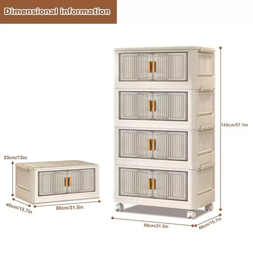 Bacs de rangement en plastique empilables à 4 niveaux avec roulettes, organisateurs et rangement de placard à double porte