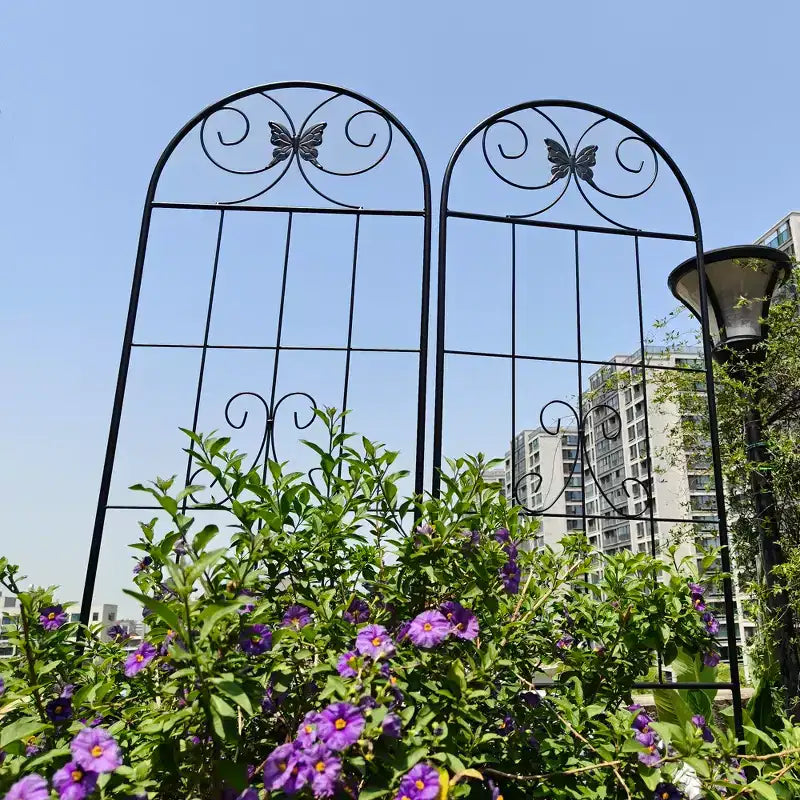 Trellis de jardin en métal 86,7 x 19,7 pouces, support de plantes grimpantes antirouille, fleur d'extérieur noire
