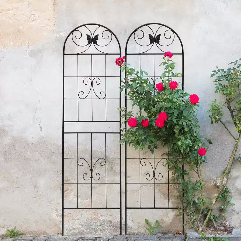 Trellis de jardin en métal 86,7 x 19,7 pouces, support de plantes grimpantes antirouille, fleur d'extérieur noire