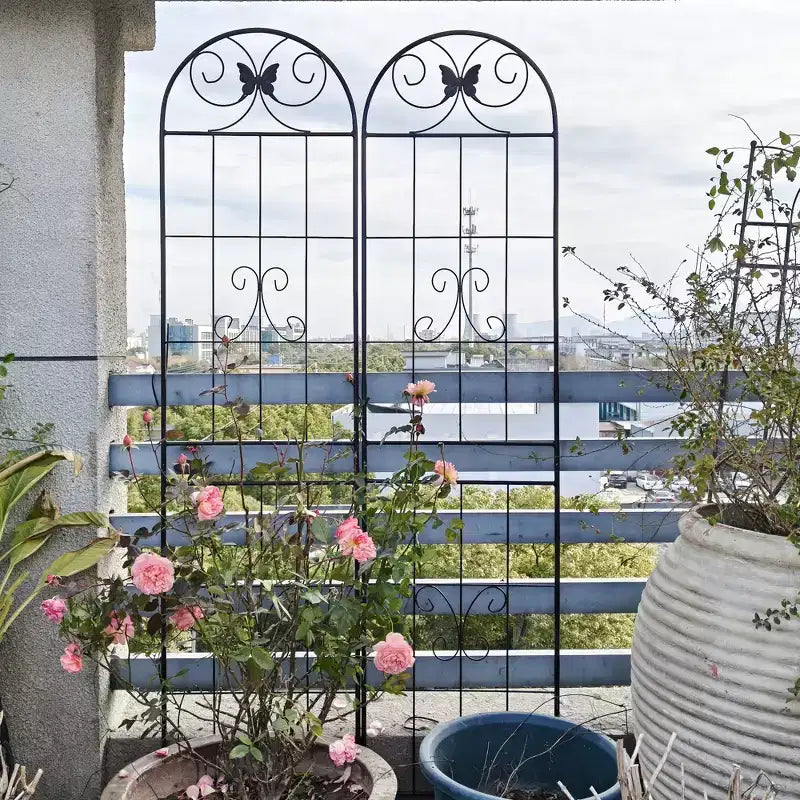 Trellis de jardin en métal 86,7 x 19,7 pouces, support de plantes grimpantes antirouille, fleur d'extérieur noire