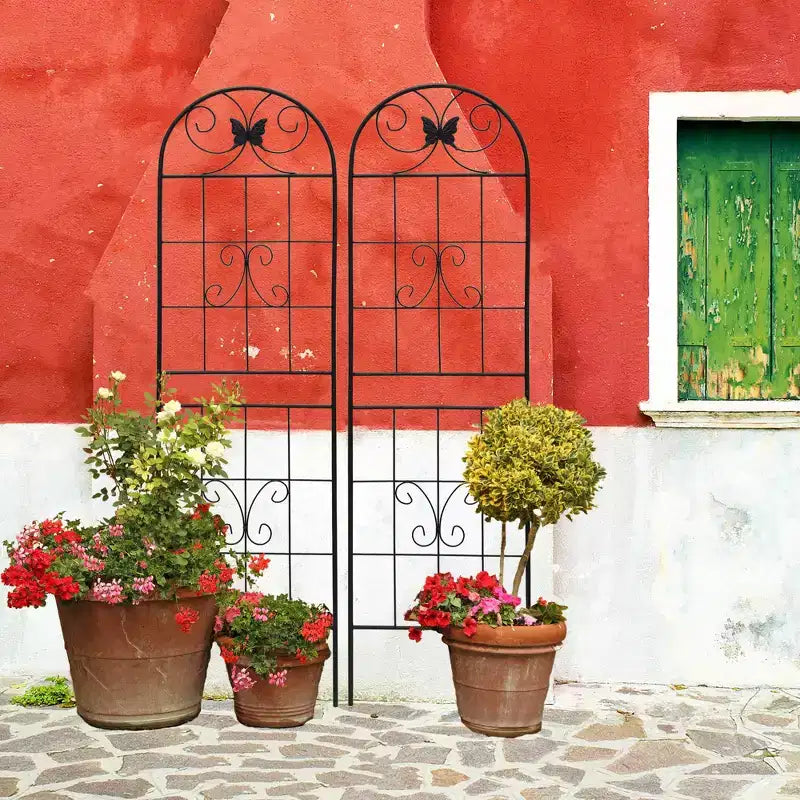Trellis de jardin en métal 86,7 x 19,7 pouces, support de plantes grimpantes antirouille, fleur d'extérieur noire
