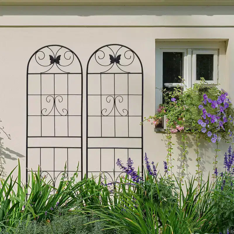 Trellis de jardin en métal 86,7 x 19,7 pouces, support de plantes grimpantes antirouille, fleur d'extérieur noire