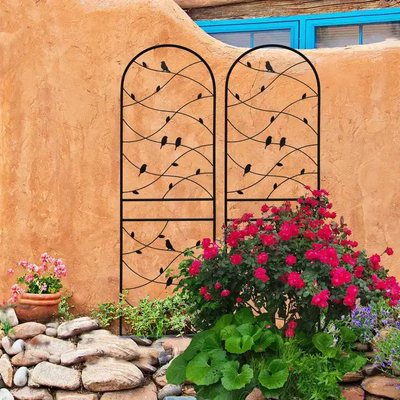 Trellis de Jardin en Métal 180 x 50 cm Anti-Rouille Support pour Plantes Grimpantes Fleurs Extérieur Noir