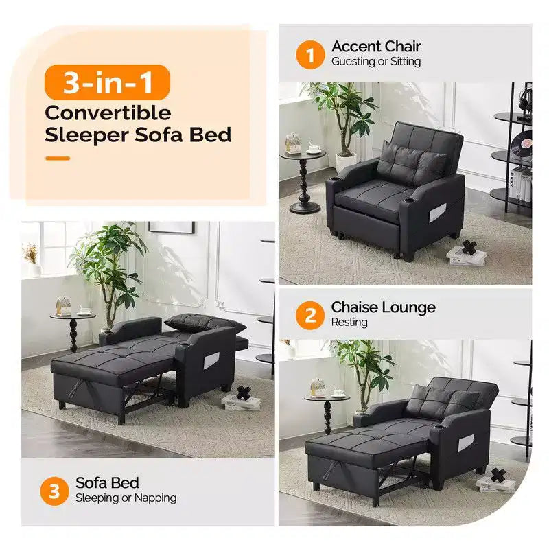 35.04 Inch Wide Single Sofa Bed